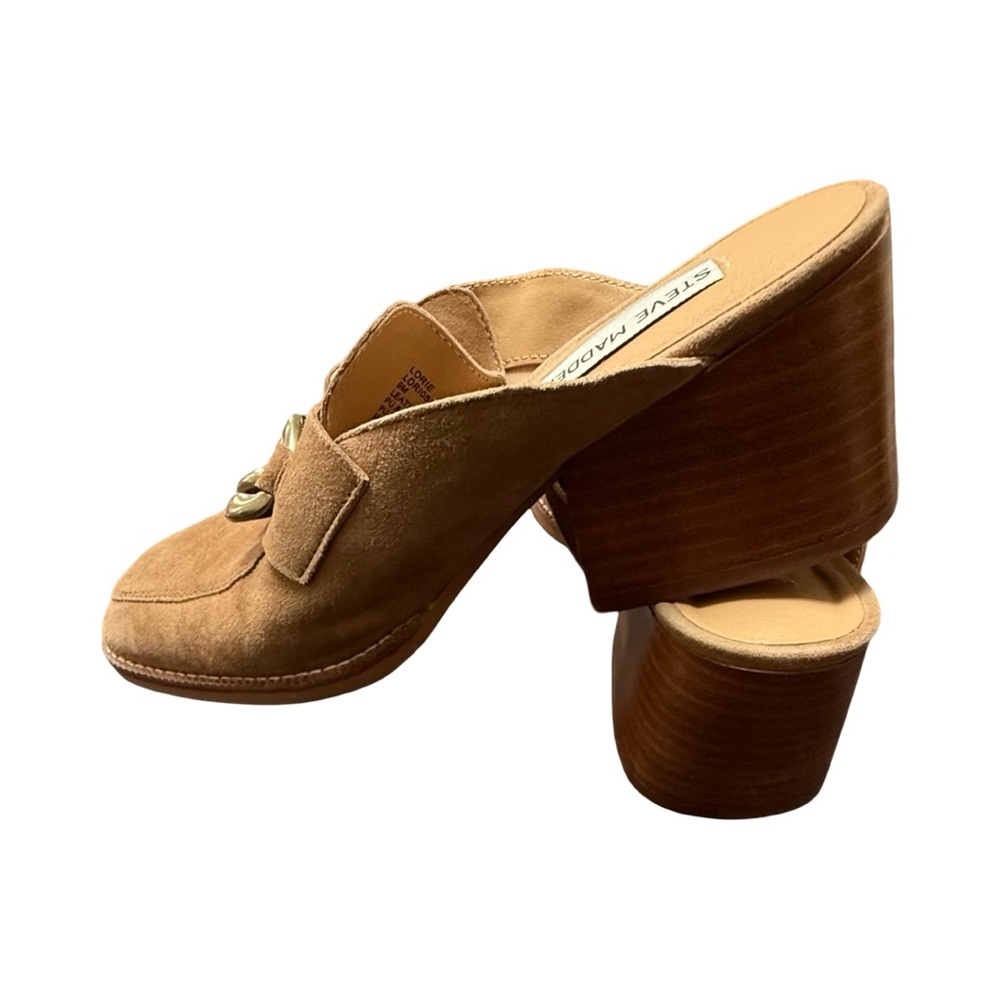 Steve Madden Brown Suede Mules with Gold Chain - Picture 9 of 12